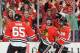 CHICAGO, IL - MAY 28: Brandon Saad #20 of the Chicago Blackhawks reacts after scoring against the Los Angeles Kings in the first period in Game Five of the Western Conference Final during the 2014 NHL Stanley Cup Playoffs at the United Center on May 28, 2014 in Chicago, Illinois. (Photo by Bill Smith/NHLI via Getty Images)