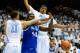 CHAPEL HILL, NC - DECEMBER 14: Brice Johnson #11 and Kennedy Meeks #3 of the North Carolina Tar Heels force a turnover by Dakari Johnson #44 of the Kentucky Wildcats during play at the Dean Smith Center on December 14, 2013 in Chapel Hill, North Carolina. (Photo by Grant Halverson/Getty Images)