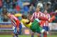 Cameroon's Vincent Aboubakar, foreground, in action during their friendly soccer match against Paraquay, in Kufstein, Austrian province of Tyrol, Thursday, May 29, 2014. (AP Photo/Kerstin Joensson)