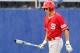 June 9, 2012; Gainesville, FL, USA; North Carolina State Wolfpack third baseman Trea Turner walks to the dugout during game one of the Gainesville super regional at McKethan Stadium. Mandatory Credit: Rob Foldy-USA TODAY Sports