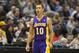 Mar 28, 2014; Minneapolis, MN, USA; Los Angeles Lakers guard Steve Nash (10) looks on during the second half against the Minnesota Timberwolves at Target Center. The Timberwolves won 143-107. Mandatory Credit: Jesse Johnson-USA TODAY Sports