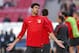 Atletico's Diego Costa gestures, during a training session ahead of Saturday's Champions League final soccer match between Real Madrid and Atletico Madrid, in Luz stadium in Lisbon, Portugal, Friday, May 23, 2014. (AP Photo/Daniel Ochoa de Olza)