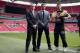 IBF and WBA super-middleweight boxing champion Carl Froch, right, poses for photographers with his opponent George Groves, left, and British boxing promoter Eddie Hearn at Wembley Stadium in London, Thursday, May 29, 2014. Billed as one of the biggest fights in British boxing history, the second installment of Carl Froch vs. George Groves has the ingredients of a classic. Saturday's fight for Froch's IBF and WBA super-middleweight titles will take place at Wembley Stadium in front of a record British boxing crowd of about 80,000 fans. (AP Photo/Matt Dunham)