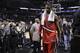 Portland Trail Blazers' LaMarcus Aldridge walks off the court following the team's loss in Game 5 of a Western Conference semifinal NBA basketball playoff series, Wednesday, May 14, 2014, in San Antonio. San Antonio won 104-82. (AP Photo/Eric Gay)