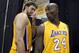 Los Angeles Lakers forward Pau Gasol, left, of Spain, stands with guard Kobe Bryant, right, during the NBA basketball team's media day Saturday, Sept. 28, 2013, in El Segundo, Calif. (AP Photo/Alex Gallardo)