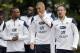 France's Patrice Evra, left, Karim Benzema, center, and Franck Ribery arrive for a training session at the Clairefontaine training center, outside Paris, Thursday, May 29, 2014. France are preparing for the upcoming soccer World Cup in Brazil starting on 12 June. (AP Photo/Christophe Ena)