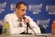 MIAMI, FL - MAY 30: Frank Vogel of the Indiana Pacers addresses the media after Game Six of the Eastern Conference Finals against the Miami Heat during the 2014 NBA Playoffs on May 30, 2014 in Miami, Fl. NOTE TO USER: User expressly acknowledges and agrees that, by downloading and or using this photograph, User is consenting to the terms and conditions of the Getty Images License Agreement. Mandatory Copyright Notice: Copyright 2014 NBAE (Photo by Issac Baldizon/NBAE via Getty Images)
