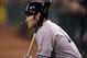 New York Yankees' Johnny Damon is seen during Game 4 of the American League Championship baseball series against the Los Angeles Angels Tuesday, Oct. 20, 2009, in Anaheim, Calif. (AP Photo/Mark J. Terrill)