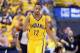 INDIANAPOLIS, IN - APRIL 19: Evan Turner #12 of the the Indiana Pacers celebrates against the Atlanta Hawks in Game 1 of the Eastern Conference Quarterfinals during the 2014 NBA Playoffs at Bankers Life Fieldhouse on April 19, 2014 in Indianapolis, Indiana. NOTE TO USER: User expressly acknowledges and agrees that, by downloading and or using this photograph, User is consenting to the terms and conditions of the Getty Images License Agreement. (Photo by Andy Lyons/Getty Images)