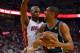 Jun 20, 2013; Miami, FL, USA; San Antonio Spurs power forward Tim Duncan (21) drives against Miami Heat center Chris Bosh (1) during the third quarter of game seven in the 2013 NBA Finals at American Airlines Arena. Mandatory Credit: Steve Mitchell-USA TODAY Sports
