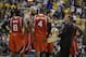 Atlanta Hawks head coach Mike Budenholzer talks with his team during the second half in Game 5 of an opening-round NBA basketball playoff series against the Indiana Pacers Monday, April 28, 2014, in Indianapolis. Atlanta defeated Indiana 107-97. (AP Photo/Darron Cummings)