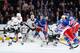 NEW YORK, NY - NOVEMBER 17: Ben Scrivens #54 of the Los Angeles Kings looks through a screen to locate a shot taken by John Moore #17 of the New York Rangers at Madison Square Garden on November 17, 2013 in New York City. (Photo by Scott Levy/NHLI via Getty Images)
