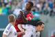 Jun 1, 2014; Portland, OR, USA; Portland Timbers forward Fanendo Adi (9) heads the ball over Vancouver Whitecaps at Providence Park. Mandatory Credit: Jaime Valdez-USA TODAY Sports