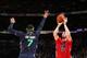 NEW ORLEANS, LA - FEBRUARY 16: Kevin Love #42 of the Western Conference All-Stars shoots over Carmelo Anthony #7 of the Eastern Conference All-Stars during the 2014 NBA All-Star Game as part of the 2014 All-Star Weekend at Smoothie King Center on February 16, 2014 in New Orleans, Louisiana. NOTE TO USER: User expressly acknowledges and agrees that, by downloading and/or using this photograph, user is consenting to the terms and conditions of the Getty Images License Agreement. Mandatory Copyright Notice: Copyright 2014 NBAE (Photo by Nathaniel S. Butler/NBAE via Getty Images)