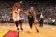 MIAMI, FL - JUNE 18: Tony Parker #9 of the San Antonio Spurs drives against Chris Bosh #1 of the Miami Heat in overtime of Game Six of the 2013 NBA Finals on June 18, 2013 at American Airlines Arena in Miami, Florida. NOTE TO USER: User expressly acknowledges and agrees that, by downloading and or using this photograph, User is consenting to the terms and conditions of the Getty Images License Agreement. Mandatory Copyright Notice: Copyright 2013 NBAE (Photo by Nathaniel S. Butler/NBAE via Getty Images)