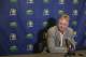 Indiana Pacers president Larry Bird listens to a question during a news conference Monday, June 2, 2014, in Indianapolis. The Pacers lost to the Miami Heat in the conference finals. (AP Photo/Darron Cummings)
