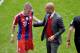 Bayern head coach Pep Guardiola, right, speaks to his player Bastian Schweinsteiger during the soccer match between FC Bayern Munich and VfB Stuttgart in the Allianz Arena in Munich, Germany, on Saturday, May 10. 2014. (AP Photo/Kerstin Joensson)