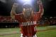 Louisiana-Lafayette's Jace Conrad celebrates after winning an NCAA college baseball tournament regional game against Mississippi State in Lafayette, La., Monday, June 2, 2014. Louisiana-Lafayette won 5-3. (AP Photo/Jonathan Bachman)