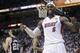 Miami Heat small forward LeBron James (6) reacts after being fouled during the second half in Game 7 of the NBA basketball championship against the San Antonio Spurs, Thursday, June 20, 2013, in Miami. (AP Photo/Lynne Sladky)