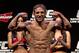 Mixed Martial Arts, MMA, fighter Chad Mendes, from the US, gestures as he weighs-in ahead of the Ultimate Fighting Championship, UFC, 142 in Rio de Janeiro, Brazil, Friday, Jan. 13, 2012. Mendes will face Jose Aldo, from Brazil, on Friday for the UFC featherweight title. (AP Photo/Felipe Dana)
