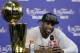The Miami Heat's Dwyane Wade speaks during the post game news conference following Game 7 of the NBA basketball championship game San Antonio Spurs, Friday, June 21, 2013, in Miami. The Miami Heat defeated the San Antonio Spurs 95-88 to win their second straight NBA championship. (AP Photo/Lynne Sladky)