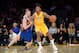 LOS ANGELES, CA - APRIL 11: Nick Young #0 of the Los Angeles Lakers handles the ball against Steve Blake #25 of the Golden State Warriors at Staples Center on April 11, 2014 in Los Angeles, California. NOTE TO USER: User expressly acknowledges and agrees that, by downloading and/or using this Photograph, user is consenting to the terms and conditions of the Getty Images License Agreement. Mandatory Copyright Notice: Copyright 2014 NBAE (Photo by Noah Graham/NBAE via Getty Images)