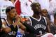 MIAMI, FL - MAY 14: Paul Pierce #34 and Kevin Garnett #2 of the Brooklyn Nets looks on during Game Five of the Eastern Conference Semifinals of the 2014 NBA Playoffs against the Miami Heat at American Airlines Arena on May 14, 2014 in Miami, Florida. NOTE TO USER: User expressly acknowledges and agrees that, by downloading and/or using this photograph, user is consenting to the terms and conditions of the Getty Images License Agreement. Mandatory copyright notice: (Photo by Mike Ehrmann/Getty Images)