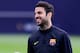 BARCELONA, SPAIN - MARCH 31: Cesc Fabregas of FC Barcelona looks on during a training session ahead the UEFA Champions League Quarter Final first leg match against Atletico de Madrid at Sant Joan Despi Sport Complex on March 31, 2014 in Barcelona, Spain. (Photo by David Ramos/Getty Images)