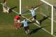 JOHANNESBURG, SOUTH AFRICA - JUNE 17: Gonzalo Higuain of Argentina celebrates scoring his second goal with team mate Sergio Aguero during the 2010 FIFA World Cup South Africa Group B match between Argentina and South Korea at Soccer City Stadium on June 17, 2010 in Johannesburg, South Africa. (Photo by Cameron Spencer/Getty Images)