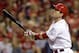 Cincinnati Reds' Joey Votto hits a walkoff solo home run off Colorado Rockies relief pitcher Boone Logan in the ninth inning of a baseball game on Friday, May 9, 2014, in Cincinnati. Cincinnati won 4-3. (AP Photo/Al Behrman)