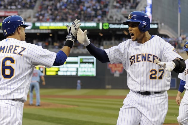 Gomez, Brewers Get Split with Twins, Win 8-5