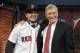 Baseball Commissioner Bud Selig, right, poses with shortstop Michael Chavis from Sprayberry Senior High School in Marietta, Ga., at the 2014 MLB baseball draft Thursday, June 5, 2014, in Secaucus, N.J. Chavis was selected by the Boston Red Sox with the 26th pick in the first round. (AP Photo/Bill Kostroun)