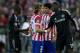 MADRID, SPAIN - APRIL 22: Nascimento Ramires (L) of Chelsea FC shake hands with Diego Costa (2ndR) of Atletico de Madrid behind his teammates Filipe Luis (2ndL) and Demba Ba (R) during the UEFA Champions League Semi Final first leg match between Club Atletico de Madrid and Chelsea FC at Vicente Calderon Stadium on April 22, 2014 in Madrid, Spain. (Photo by Gonzalo Arroyo Moreno/Getty Images)