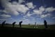 New York Giants players finish drills during NFL football training camp Wednesday, Aug. 14, 2013, in East Rutherford, N.J. (AP Photo/Frank Franklin II)