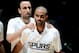 SAN ANTONIO, TX - JUNE 5: Manu Ginobili #20 and Tony Parker #9 of the San Antonio Spurs stand on the court before a game against the Miami Heat in Game One of the 2014 NBA Finals at AT&T Center on June 5, 2014 in San Antonio, Texas. NOTE TO USER: User expressly acknowledges and agrees that, by downloading and/or using this photograph, user is consenting to the terms and conditions of the Getty Images License Agreement. Mandatory Copyright Notice: Copyright 2014 NBAE (Photo by Garrett Ellwood/NBAE via Getty Images)