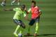 Ramires and Neymar in training prior to Friday's game with Serbia.