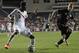 Costa Rica's Joel Campbell (9) drives to the goal as Ireland's Stephen Quinn defends during the second half of an international friendly soccer match on Friday, June 6, 2014, in Chester, Pa. The match ended in a 1-1 tie. (AP Photo/Michael Perez)