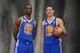 HOUSTON, TX - FEBRUARY 15: Harrison Barnes #40 and Klay Thompson #11 of Team Shaq poses for portraits prior to the 2013 BBVA Rising Stars Challenge at Toyota Center on February 15, 2013 in Houston, Texas. NOTE TO USER: User expressly acknowledges and agrees that, by downloading and/or using this photograph, user is consenting to the terms and conditions of the Getty Images License Agreement. Mandatory Copyright Notice: Copyright 2013 NBAE (Photo by Jesse D. Garrabrant/NBAE via Getty Images)