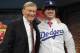 Baseball Commissioner Bud Selig, left, poses with pitcher Grant Holmes from Conway High School in South Carolina at the 2014 MLB baseball draft Thursday, June 5, 2014, in Secaucus, N.J. Holmes was selected by the Los Angeles Dodgers with the 22nd pick in the first round. (AP Photo/Bill Kostroun)