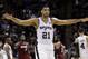 San Antonio Spurs forward Tim Duncan (21) walks down court at a break against the Miami Heat during the first half in Game 1 of the NBA basketball finals on Thursday, June 5, 2014, in San Antonio. (AP Photo/Eric Gay)