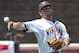 Virginia infielder Branden Cogswell throws to first base in the seventh inning of an NCAA college baseball tournament super regional game against Maryland in Charlottesville, Va., Saturday, June 7, 2014. Maryland defeated Virginia 5-4. (AP Photo/Andrew Shurtleff)