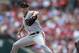 San Francisco Giants starting pitcher Tim Hudson throws during the first inning of a baseball game against the St. Louis Cardinals, Sunday, June 1, 2014, in St. Louis. (AP Photo/Jeff Roberson)