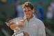 Jun 8, 2014; Paris, France; Rafael Nadal (ESP) at the trophy ceremony after recording match point in his match against Novak Djokovic (SRB) on day 15 at the 2014 French Open at Roland Garros. Mandatory Credit: Susan Mullane-USA TODAY Sports