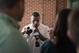 Atlanta Falcons' William Moore talks to reporters following an NFL football organized team activity, Wednesday, June 4, 2014, in Flowery Branch, Ga. (AP Photo/David Goldman)