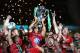 CARDIFF, WALES - MAY 24: Jonny Wilkinson the Toulon captain, raises the Heineken Cup as his team mates celebrate after their victory during the Heineken Cup Final between Toulon and Saracens at the Millennium Stadium on May 24, 2014 in Cardiff, United Kingdom. (Photo by David Rogers/Getty Images)