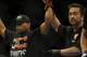 Feb 22, 2014; Las Vegas, NV, USA; Daniel Cormier (red gloves) celebrates his victory of Pactrick Cummins (not pictured) after their UFC light heavyweight bout at Mandalay Bay. Cormier won by way of a TKO in the first round. Mandatory Credit: Stephen R. Sylvanie-USA TODAY Sports