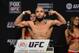 December 13, 2013; Sacramento, CA, USA; UFC flyweight championship fighter Demetrious Johnson participates in the official weigh-in for UFC on FOX 9 at Sleep Train Arena. Mandatory Credit: Kyle Terada-USA TODAY Sports