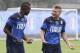 Italy's Mario Balotelli, left, talks with his teammate forward Ciro Immobile during a training session, in Mangaratiba, Brazil, Tuesday, June 10, 2014. Italy will play in group D of the Brazil 2014 soccer World Cup. (AP Photo/Antonio Calanni)