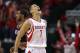 Apr 30, 2014; Houston, TX, USA; Houston Rockets guard Jeremy Lin (7) reacts after making a basket during the second quarter against the Portland Trail Blazers in game five of the first round of the 2014 NBA Playoffs at Toyota Center. Mandatory Credit: Troy Taormina-USA TODAY Sports