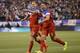 United States' Aron Johannsson (9) celebrates his goal with teammate Matt Besler, right, during the second half of an international friendly soccer match against Azerbaijan on Tuesday, May 27, 2014, in San Francisco. United States won 2-0. (AP Photo/Marcio Jose Sanchez)